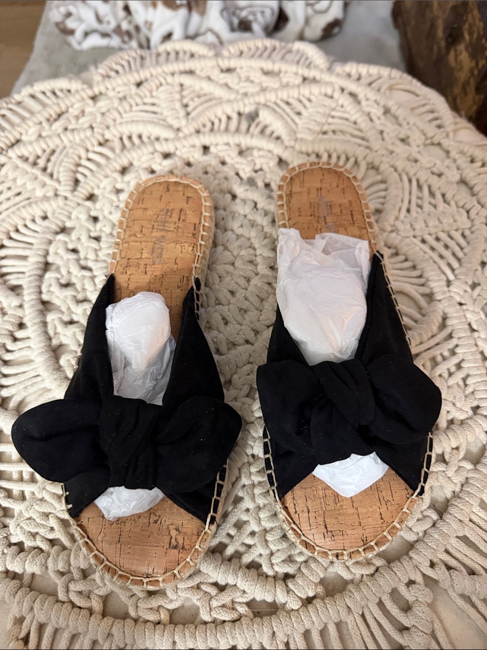 Nine West Black Bow Espadrille Slide Mules